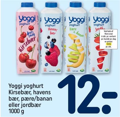 Yoggi yoghurt Kirsebær havens bær pære banan eller jordbær 1000 g