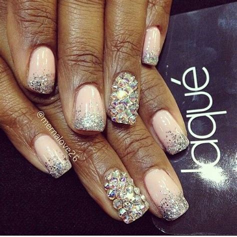 Nude Nails With Swarovski Crystal And Glitter Tips Fancy Nails Designs Fancy Nails Laque