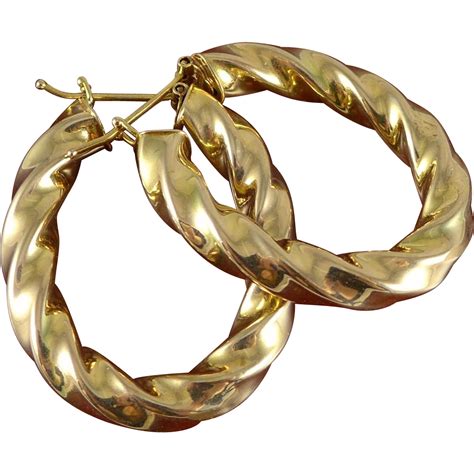 14k Gold Large Twisted Oval Hoop Earrings Italy Sold On Ruby Lane