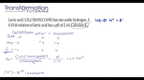 How To Calculate Ka Of An Acid From Ph With An Example Youtube