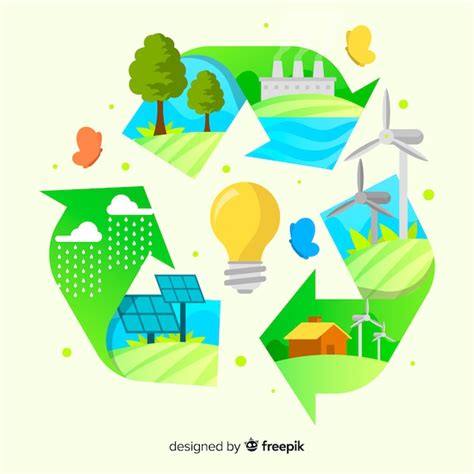 Símbolo de reciclaje con energías renovables Vector Gratis