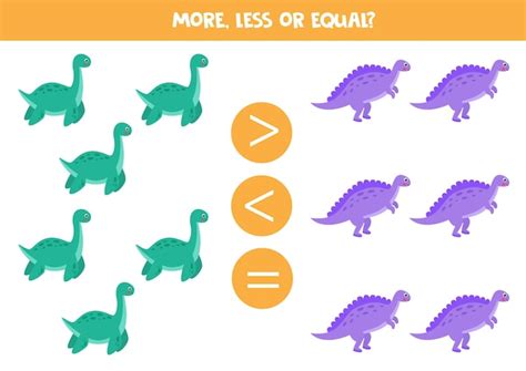 Más Menos Igual Con Lindos Dinosaurios De Dibujos Animados Juego De Matemáticas Para Niños