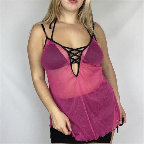 Y2k Pink Lingerie Corset Style Front Mesh Sheer Cami Gem