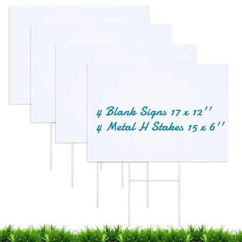 4 Packs Blank Yard Signs with Stakes, Waterproof Corrugated Plastic Lawn Signs Reusable for ...