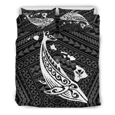 AIO Pride Hawaiian Map Whale Polynesian 3 Piece Duvet Cover Set Blac