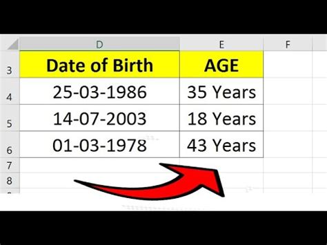 How To Calculate Age Using A Date Of Birth In Excel YouTube