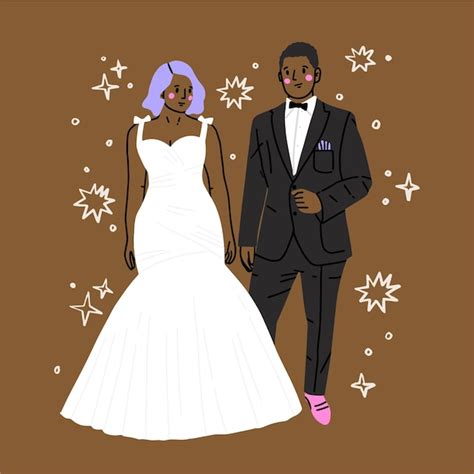 Hochzeit Schwarzes Paar Vektor Illustration Von Mann Und Frau Gerade Verheiratet Glücklicher