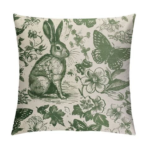 Nawypu Spring Green Pillow Covers Rabbit Bunny Floral Leaf Butterfly