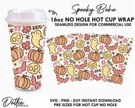 Halloween Boho Boo Starbucks No Hole Hot Cup Svg Png Dxf Cutting File