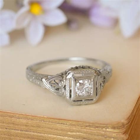 Art Deco Ct White Gold Diamond Filigree Ring Antique And Vintage