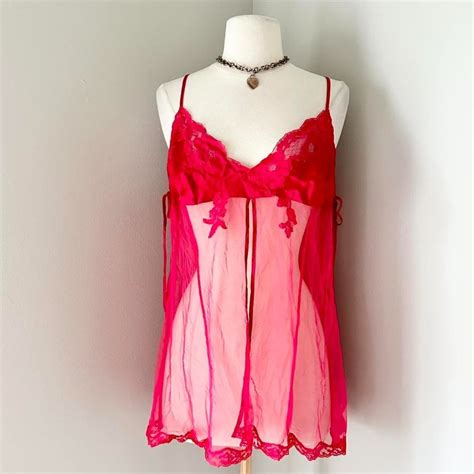 Y K Bright Red Silk Lace Victorias Secret Babydoll Gem