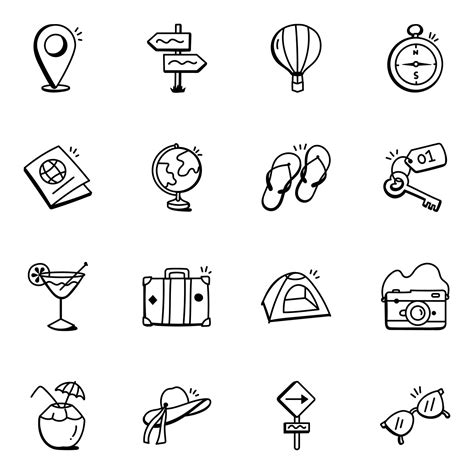 Set Of Travel Hand Drawn Icons 7507752 Vector Art At Vecteezy