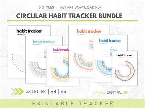 Circular Habit Tracker Printable PDF Monthly Habit Tracker Routine