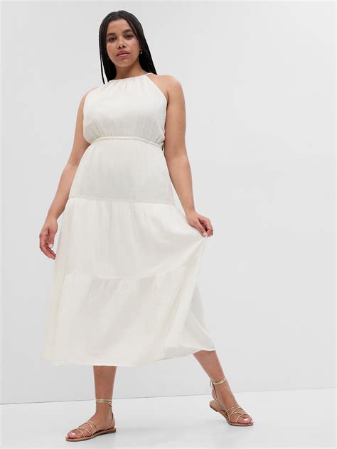 Crinkle Gauze Halter Keyhole Tiered Maxi Dress Gap