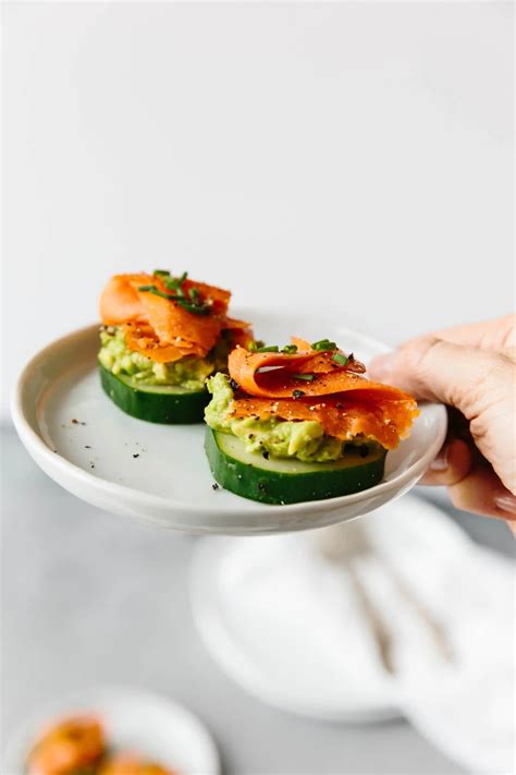 Smoked Salmon Avocado And Cucumber Bites Downshiftology