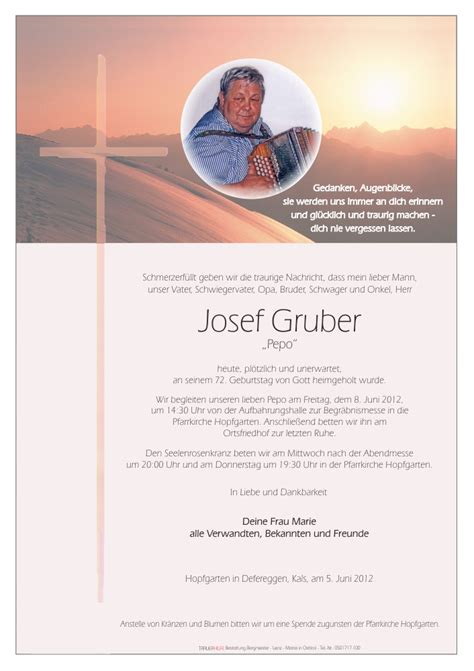 Todesanzeige Josef Gruber Trauer Link