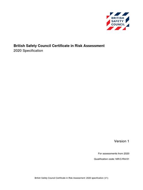 British Safety Council Certificate In Risk Assessment Pdf Risk Risk Assessment