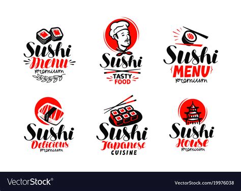 Sashimi Sushi Logo Or Label Set Japanese Vector Image