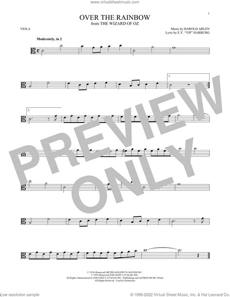 Over The Rainbow From The Wizard Of Oz Sheet Music For Viola Solo