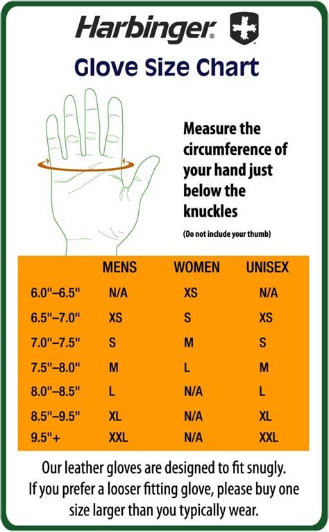 Harbinger Guide To Glove Sizes Chart Size Chart Gloves