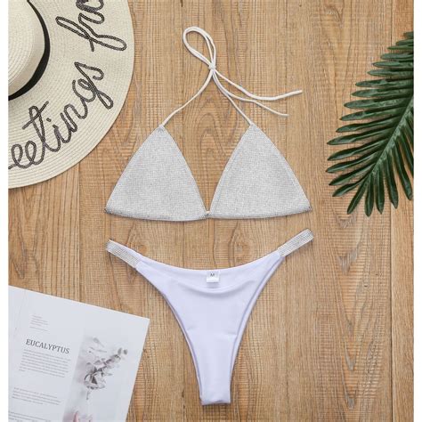 Bikini Biquíni sexy feminino Strass conjunto praia roupa de verão Shopee Brasil
