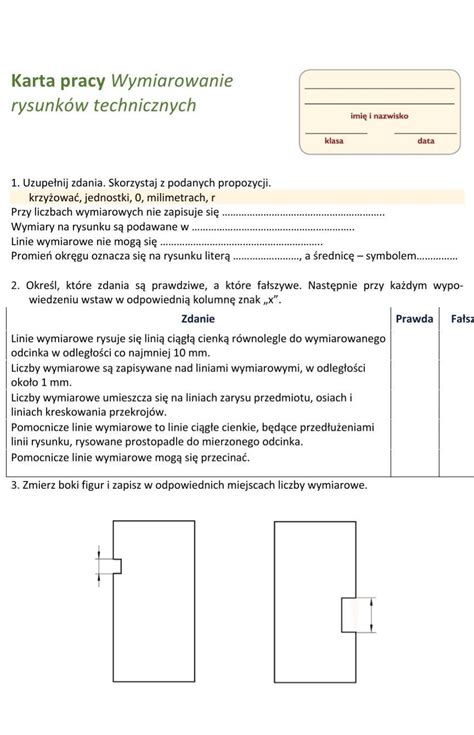 karta pracy wymiarowanie rysunków technicznych brainly