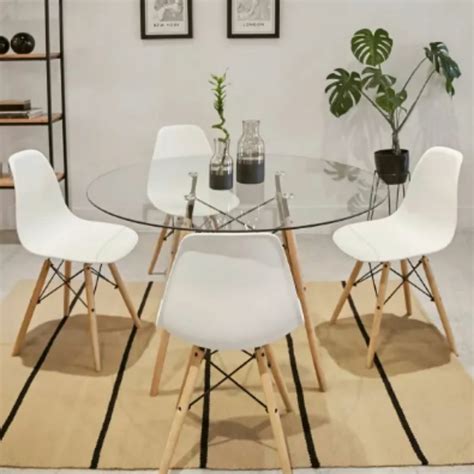 Combo Mesa De Vidrio Redonda Eames 4 Sillas Eames