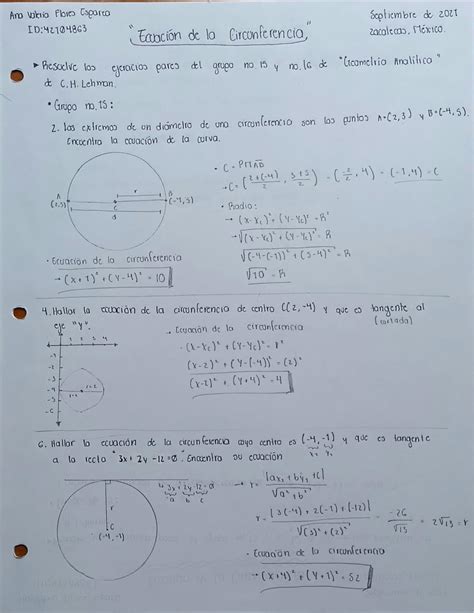 SOLUTION Ejercicios Sobre La Ecuaci N De La Circunferencia Studypool