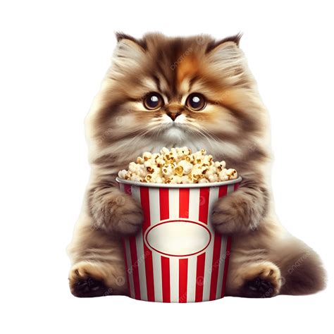 Cat Holding A Popcorn Bucket, Cat Clipart, Cat PNG Transparent Image
