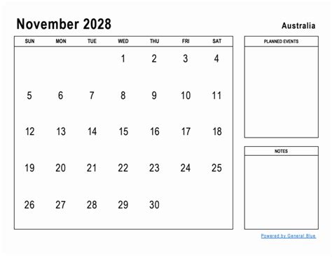 november  planner  australia holidays