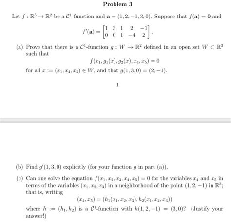 Solved Let F R5→r2 Be A C1 Function And A 1 2 −1 3 0