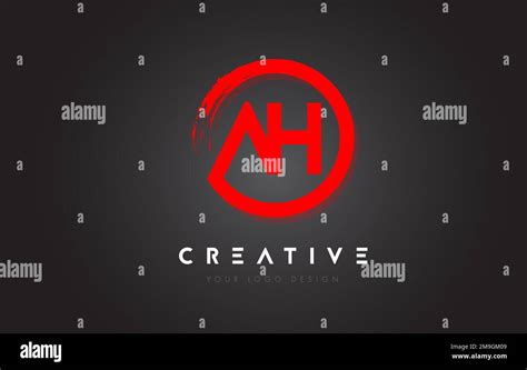 Red AH Circular Letter Logo With Circle Brush Design And Black