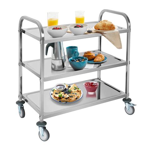 Buy 3 Tier Stainless Steel Utility Cart With Wheels Kitchen Trolley