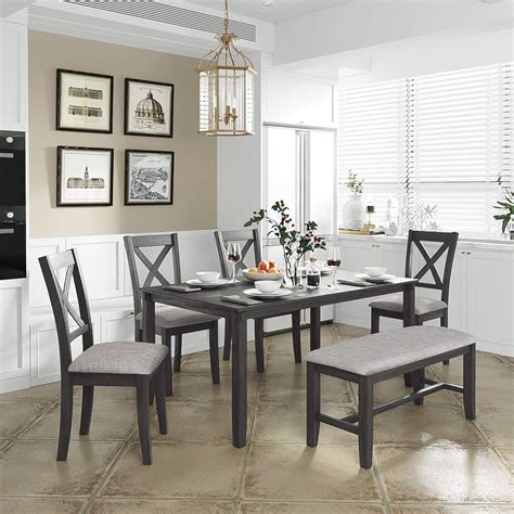 Buy Merax Piece Wooden Rectangular Dining Table Set With Chairs And