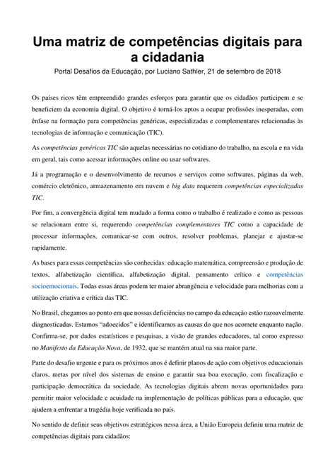 Matriz De Referência Europeia Para Competências Digitais Dos Cidadãos - (PDF) Uma matriz de competências digitais para a cidadania