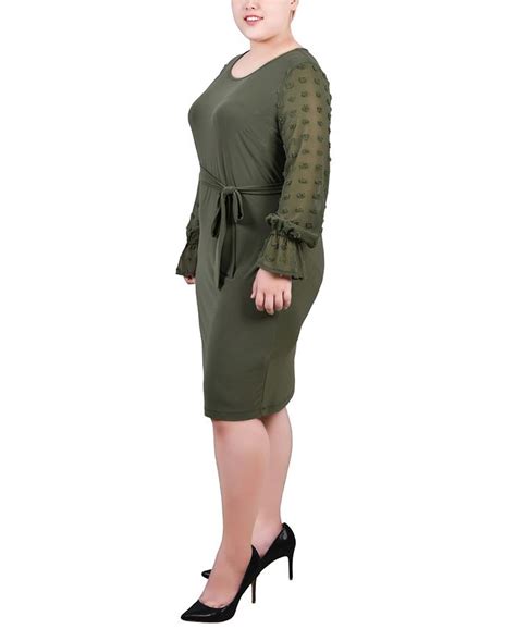 Ny Collection Plus Size Long Chiffon Sleeve Knit Dress Macy S