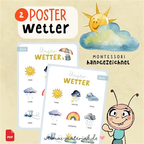 Plakat Wetter 2 handgezeichnete Lernposter für Kinder