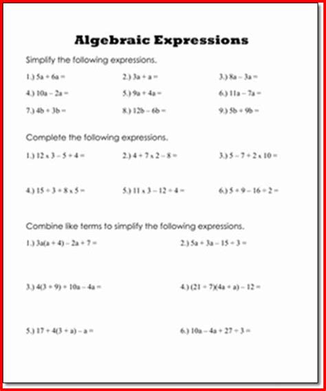 Evaluating Algebraic Expressions Worksheet 6th Grade Worksheets Free Worksheets Samples