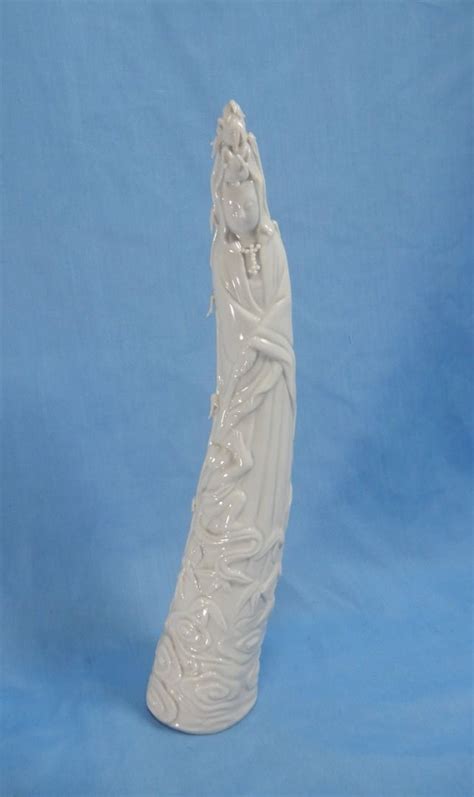 Antique Blanc De Chine Dehua Guan Yin Statue Circa Early 20th Century