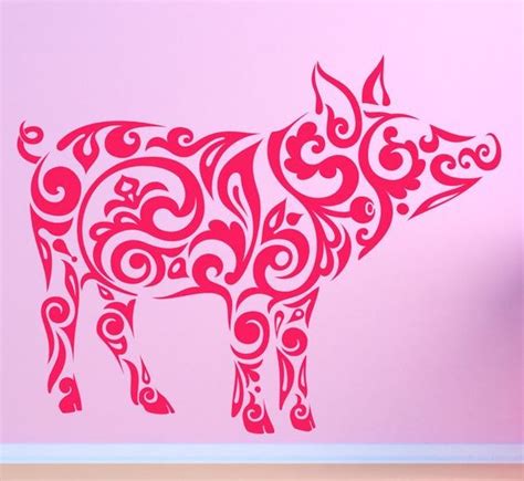 Girly pink-line tribal pig silhouette tattoo design - Tattooimages.biz