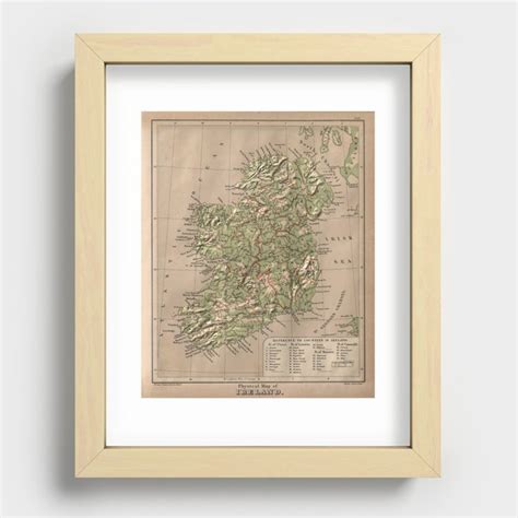 Vintage Physical Map Of Ireland Recessed Framed Print By