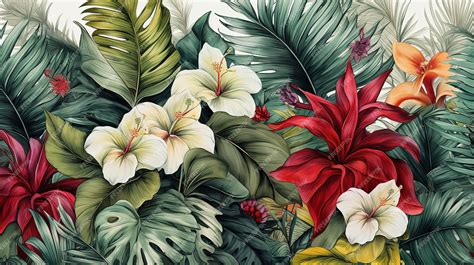 Premium Photo | Tropical Exotic Landscape Wallpaper Hand Drawn Design Luxury Wall Mural