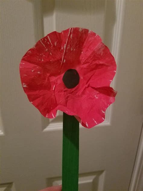 Cupcake Liner And Popsicle Stick Poppy Craft Poppy Craft Popsicle