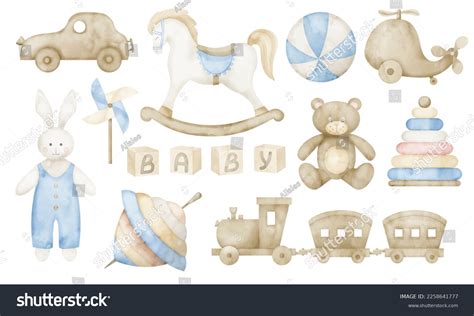 Baby Toys Watercolor Set Rocking Horse Stock Illustration 2258641777