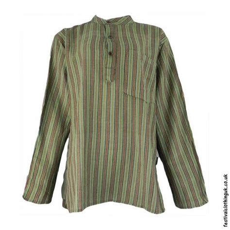 Striped Collarless Grandad Shirt Green Medium Festival Shirts