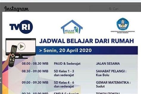 Jadwal Tvri Belajar Dari Rumah Senin April