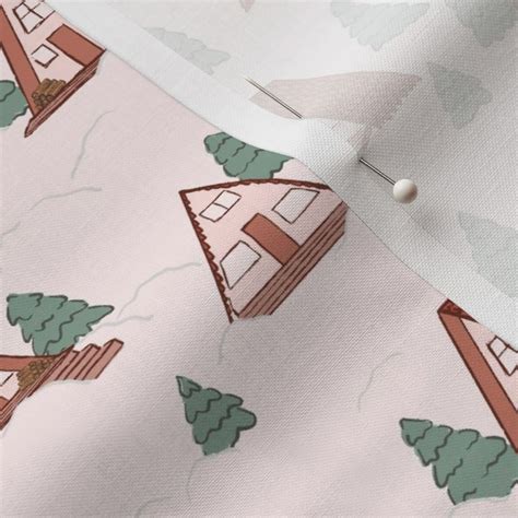 Winter A Frame Cabins In The Snowy Woods Fabric Spoonflower