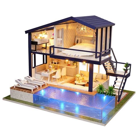 Buy Diy Design Dollhouse Of Wood 2 Storey House With Lights Private