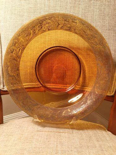 Antique Moser Art Deco Gilt Ocean Frieze Amber Hand Blown Glass