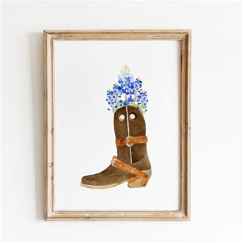 Cowboy Boot With Flower Print Etsy